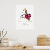 Letter A Monogram Floral Burgundy Red and Gold Poster (Küche)