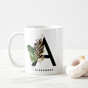 Letter A Monogram Gold Foil Tropical Personalisier Kaffeetasse