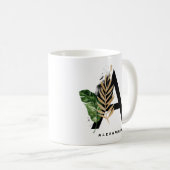 Letter A Monogram Gold Foil Tropical Personalisier Kaffeetasse (VorderseiteRechts)