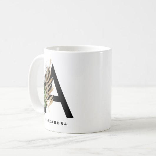 Letter A Monogram Gold Foil Tropical Personalisier Kaffeetasse (Vorderseite Links)