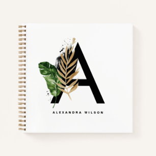 Letter A Monogram Gold Foil Tropical Personalisier Notizblock