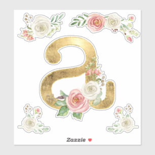 Letter A Monogram Gold Rose Floral Water Color Aufkleber