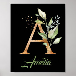 Letter A monogram greenerenerenery eucalyptus gold Poster