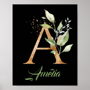 Letter A monogram greenerenerenery eucalyptus gold Poster
