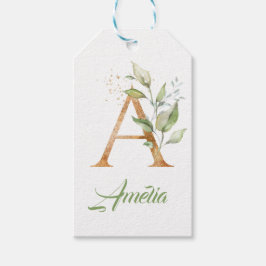Letter A monogram greenerenerity eucalyptus gold Geschenkanhänger