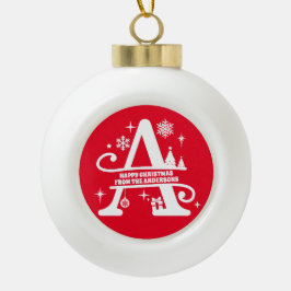 Letter A Monogram, Initial Family Name Gruß Keramik Kugel-Ornament