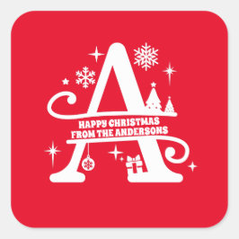 Letter A Monogram, Initial Family Name Gruß Quadratischer Aufkleber