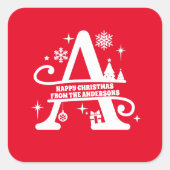 Letter A Monogram, Initial Family Name Gruß Quadratischer Aufkleber (Vorderseite)