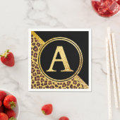 Letter A Monogram Leopard Print Gold and Black Serviette (Beispiel)