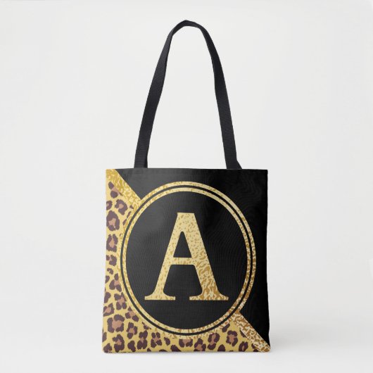 Letter A Monogram Leopard Print Gold and Black Tasche (Vorderseite)