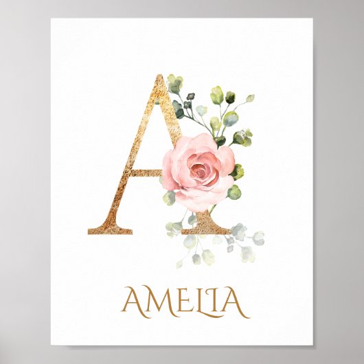 Letter A Monogram Pink Peach Rose Kinderzimmer Pos Poster (Vorne)