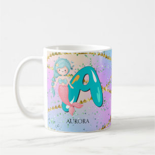 Letter A Monogram Watercolor Niedlich Mermaid Kind Kaffeetasse