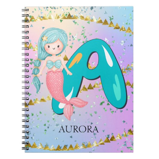 Letter A Monogram Watercolor Niedlich Mermaid Kind Notizblock (Vorderseite)
