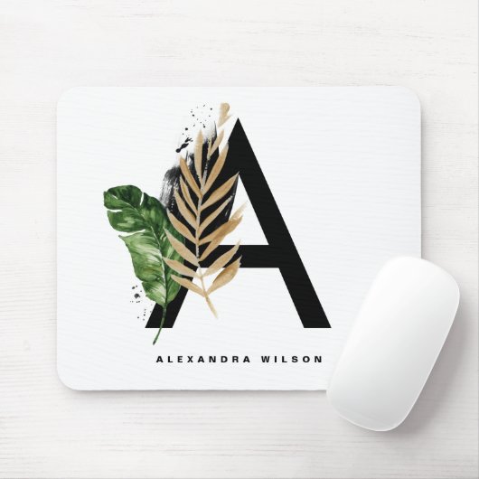  Letter A Monogramm | Gold Foil Tropical Monogram Mousepad (Mit Mouse)