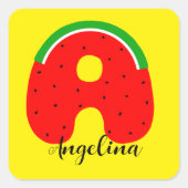 Letter A Name Sticker, Watermelon Name Sticker, Quadratischer Aufkleber (Vorderseite)