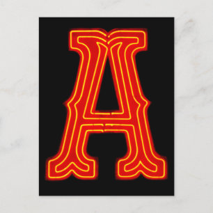 Letter "A" Neon Light Monogram Postkarte