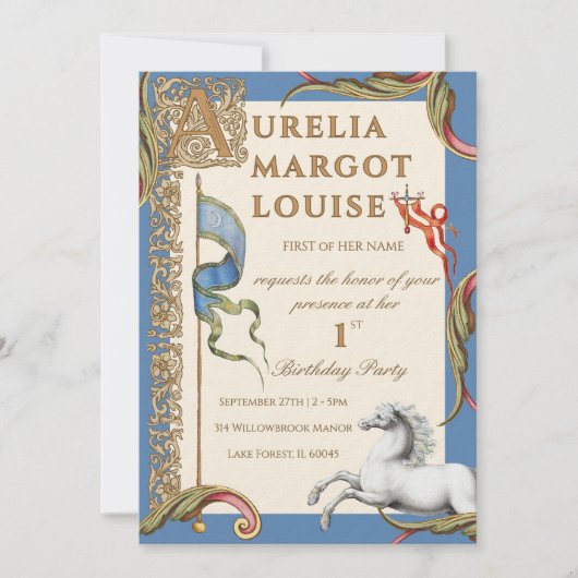 Letter A Royal Medieval 1st Birthday Invitation Einladung (Vorderseite)