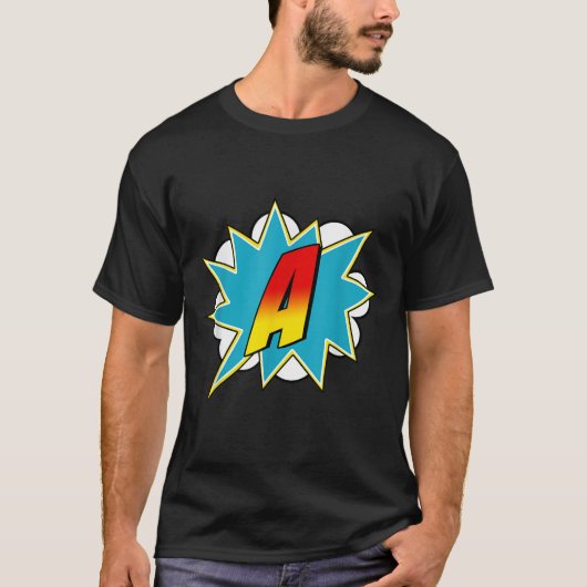 Letter A Superhero Name Comic Letter Retro Costume T-Shirt (Vorderseite)