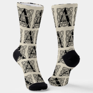 Letter A Vintag Celtic Knot Monogram Socken