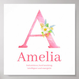 Letter A Water color art pink Amelia name Bedeutun Poster