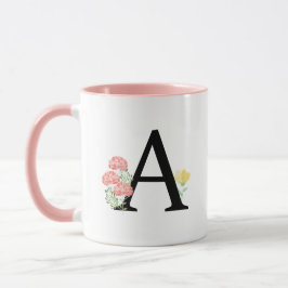 Letter A Watercolor Floral Blume Monogramm Tasse