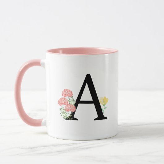 Letter A Watercolor Floral Blume Monogramm Tasse (Links)