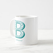 Letter B Aquamarin Monogram Moderner Name Kaffeetasse (Vorderseite Links)