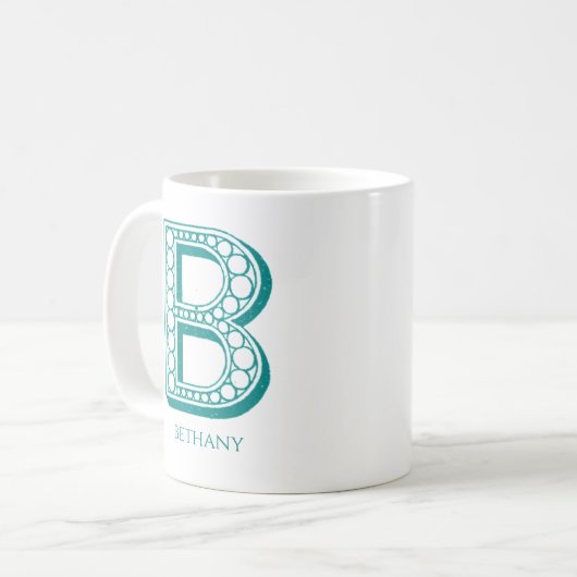 Letter B Aquamarin Monogram Moderner Name Kaffeetasse (Vorderseite Links)