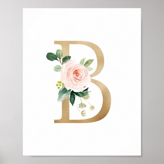 Letter B Blush Floral Monogram Imitate Gold Foil Poster (Vorne)