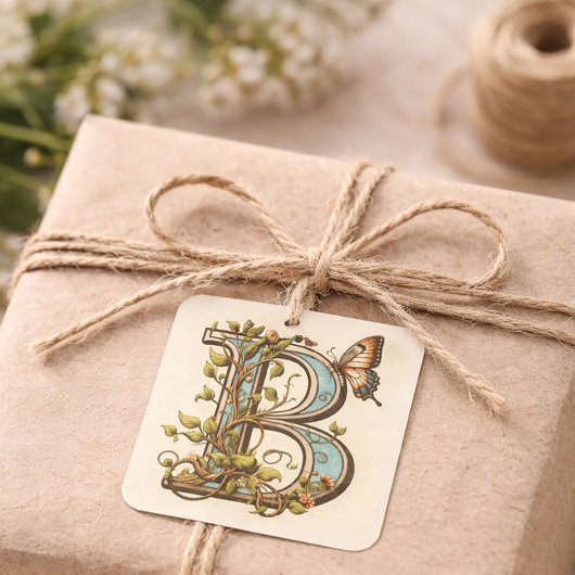 Letter B Butterfly Elegant Nature Inspiriert Quadratischer Aufkleber