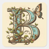 Letter B Butterfly Elegant Nature Inspiriert Quadratischer Aufkleber (Vorderseite)