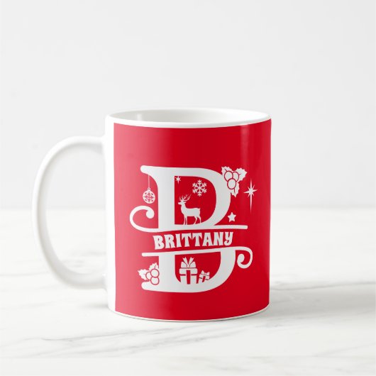 Letter B Christmas Monogram, Anfangsname Rot Kaffeetasse (Links)