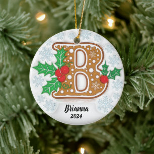 Letter B Custom Christmas Monogram Ornament