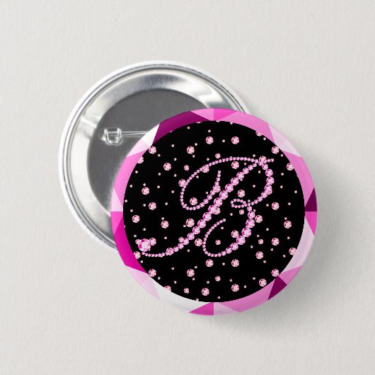 Letter B Diamonds Monogram Pink Diamond Muster Button (Vorne & Hinten)