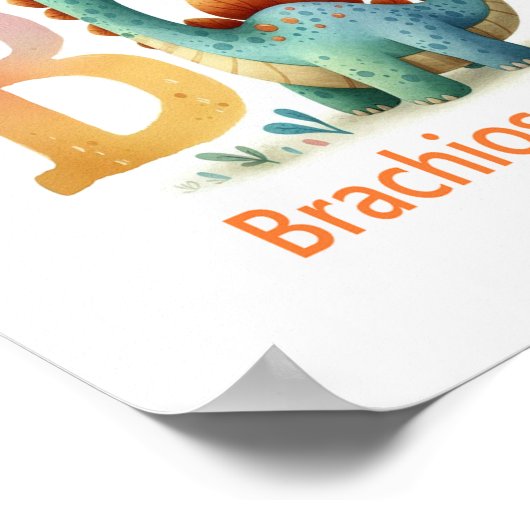 Letter B, Dinosaur Alphabet Watercolor Poster (Ecke)