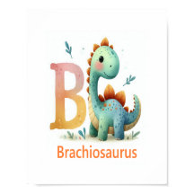Letter B, Dinosaur Alphabet Watercolor Poster