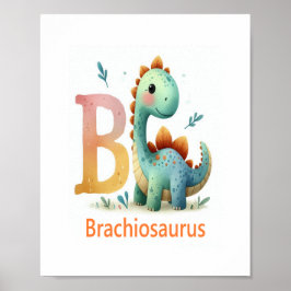 Letter B, Dinosaur Alphabet Watercolor Poster