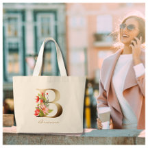 Letter B Elegant Floral Gold Monogram