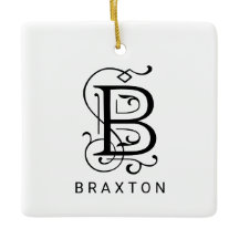 Letter B Elegant Monogram Christmas Ornament