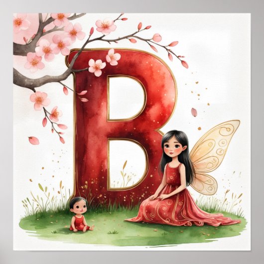 Letter B Fairy Art Poster - Cherry Blossoms (Vorne)