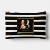 Letter B Floral Monogramm Schwarz-weiße Streifen Zubehörtasche (Vorderseite)
