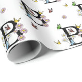 Letter B Floral Watercolor Butterfly Monogramm Geschenkpapier (Rolleneckpunkt)