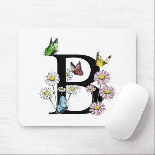 Letter B Floral Watercolor Butterfly Monogramm Mousepad