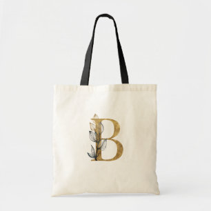 *~* Letter B Gold Monogram Erstschwarze Blätter Tragetasche