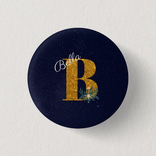 Letter B Golden Monogramm Button (Vorderseite)