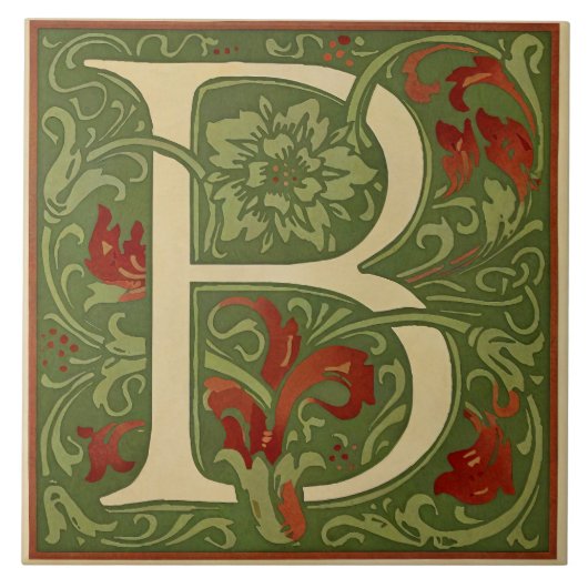 Letter B Mitte des Jahrhunderts Alphabet Jugendsti Fliese (Vorderseite)