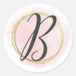 Letter B Monogram Blush Pink Watercolor Gold Chic Runder Aufkleber