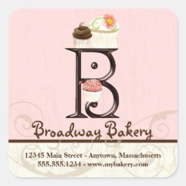 Letter B Monogram Cupcake Logo Business-Aufkleber Quadratischer Aufkleber