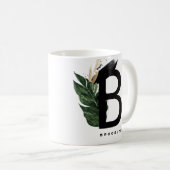 Letter B Monogram Gold Foil Tropical Personalisier Kaffeetasse (VorderseiteRechts)
