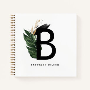 Letter B Monogram Gold Foil Tropical Personalisier Notizblock